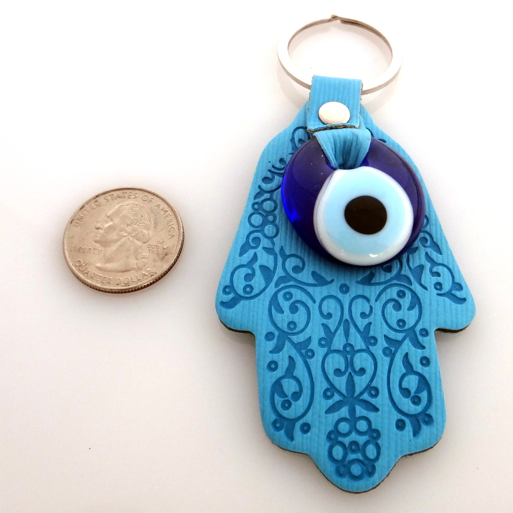 Evil Eye Hamsa Hand key chain - blue